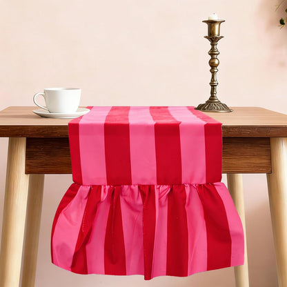 Ruffle Table Runner Boho Pink Red Striped Rectangle Decorative Table Decoration for Farmhouse Home Kitchen Baby Bridal Shower Wedding Party Decor, 13 x 72 Inch