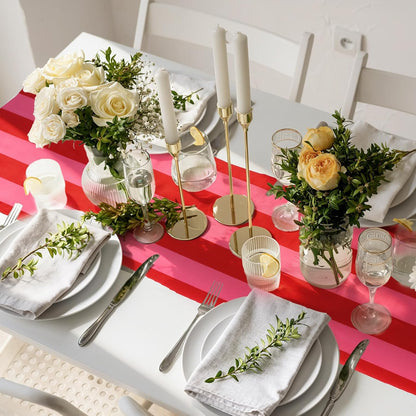 Ruffle Table Runner Boho Pink Red Striped Rectangle Decorative Table Decoration for Farmhouse Home Kitchen Baby Bridal Shower Wedding Party Decor, 13 x 72 Inch