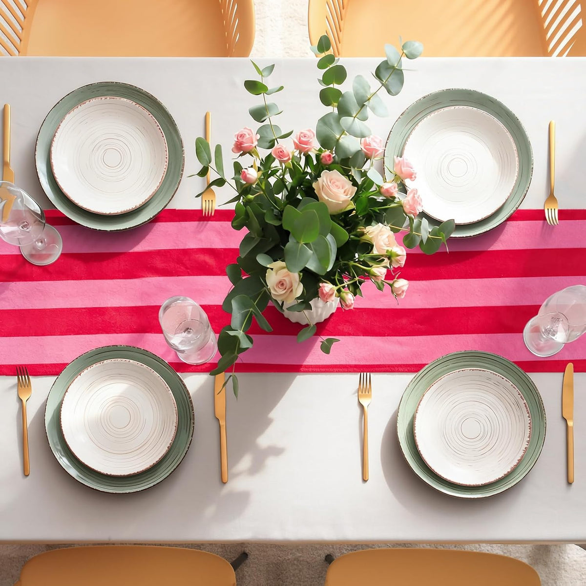 Ruffle Table Runner Boho Pink Red Striped Rectangle Decorative Table Decoration for Farmhouse Home Kitchen Baby Bridal Shower Wedding Party Decor, 13 x 72 Inch