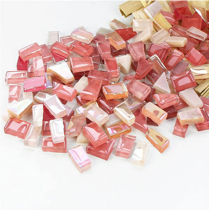 1.1lb Irregular Crystal Mosaic Tiles,Small Mosaic Tile DIY Hobbies Children Handmade Crystal Craft for Crafts Bulk DIY Picture Frames Handmade Jewelry Coaster (Pink Series)