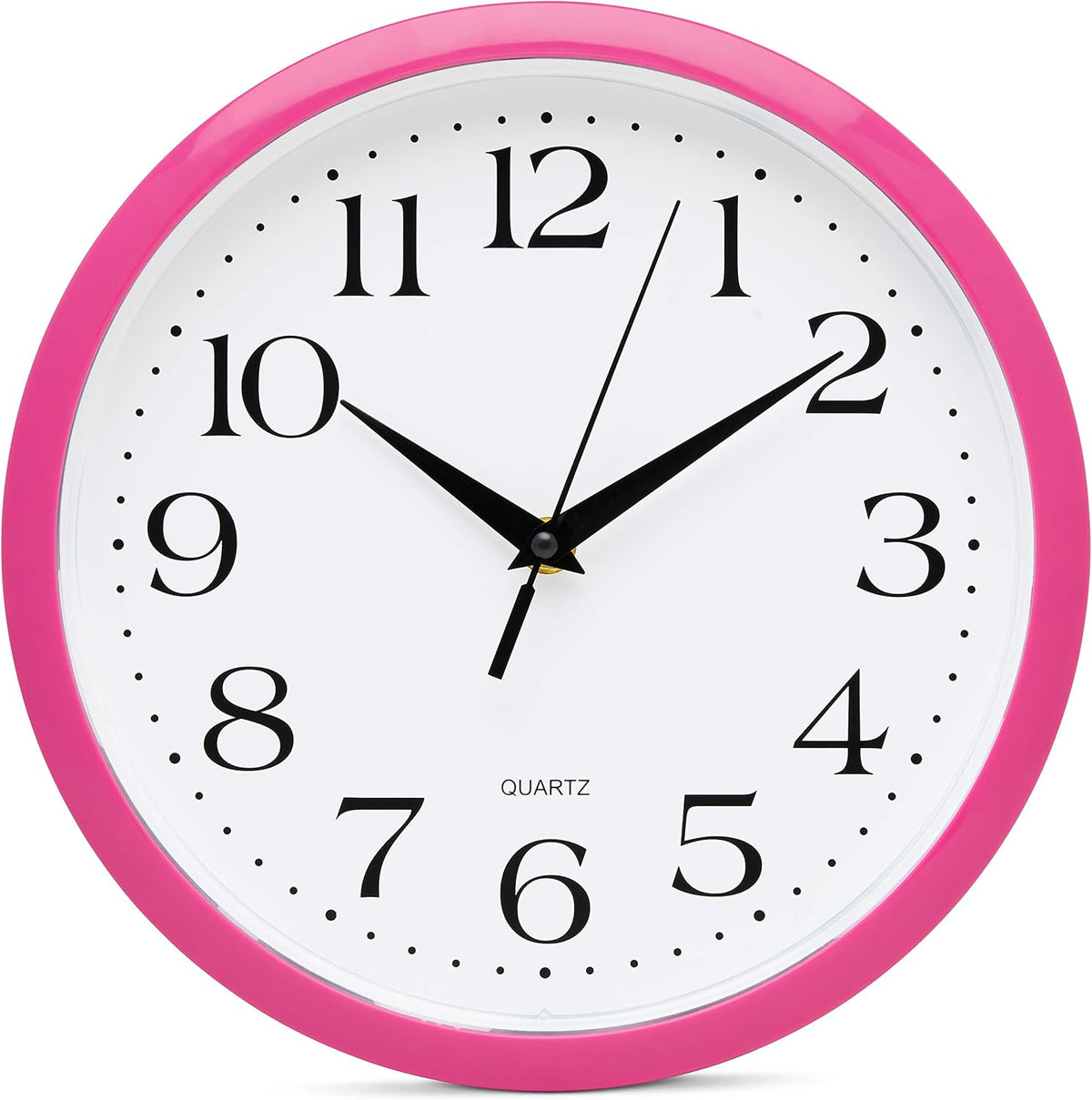 Pink Wall Clock 10 Inch Silent Non Ticking Battery Operated Quality Quartz Round Easy to Read Home/Office/Kitchen/Nursery/Girl's Bedroom/Classroom/Kids Playroom/School Clock
