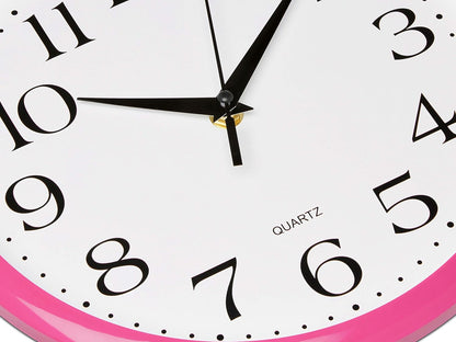 Pink Wall Clock 10 Inch Silent Non Ticking Battery Operated Quality Quartz Round Easy to Read Home/Office/Kitchen/Nursery/Girl's Bedroom/Classroom/Kids Playroom/School Clock