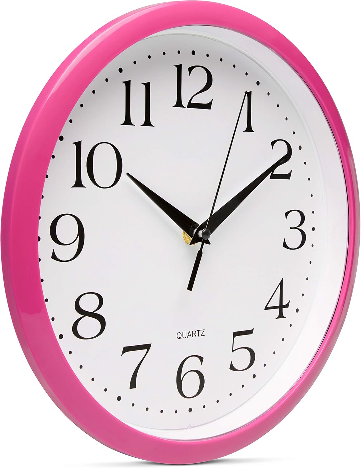 Pink Wall Clock 10 Inch Silent Non Ticking Battery Operated Quality Quartz Round Easy to Read Home/Office/Kitchen/Nursery/Girl's Bedroom/Classroom/Kids Playroom/School Clock