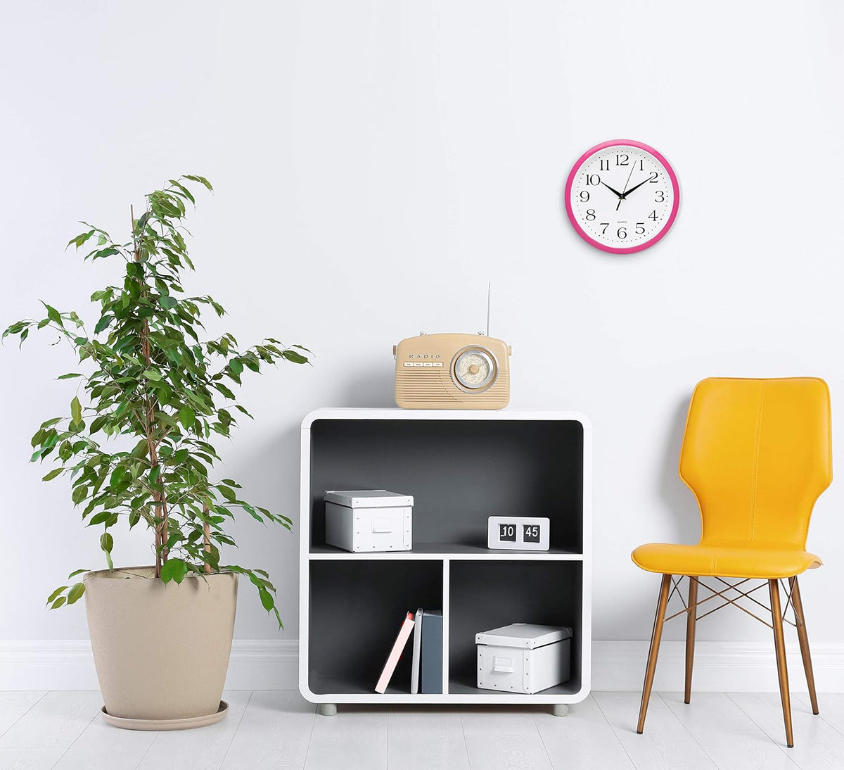 Pink Wall Clock 10 Inch Silent Non Ticking Battery Operated Quality Quartz Round Easy to Read Home/Office/Kitchen/Nursery/Girl's Bedroom/Classroom/Kids Playroom/School Clock