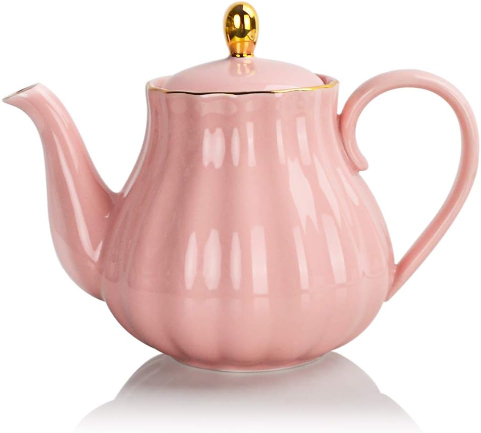 Sweejar 28FLOZ Royal Teapot with Infuser,Porcelain Tea Pot(Pink)