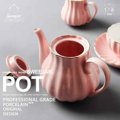 Sweejar 28FLOZ Royal Teapot with Infuser,Porcelain Tea Pot(Pink)