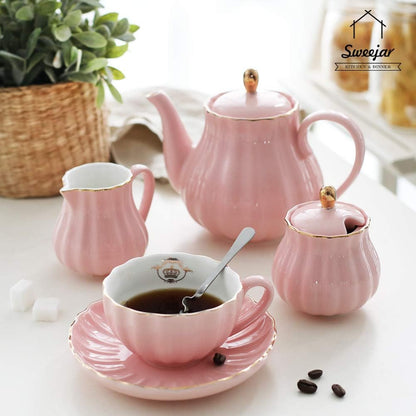 Sweejar 28FLOZ Royal Teapot with Infuser,Porcelain Tea Pot(Pink)