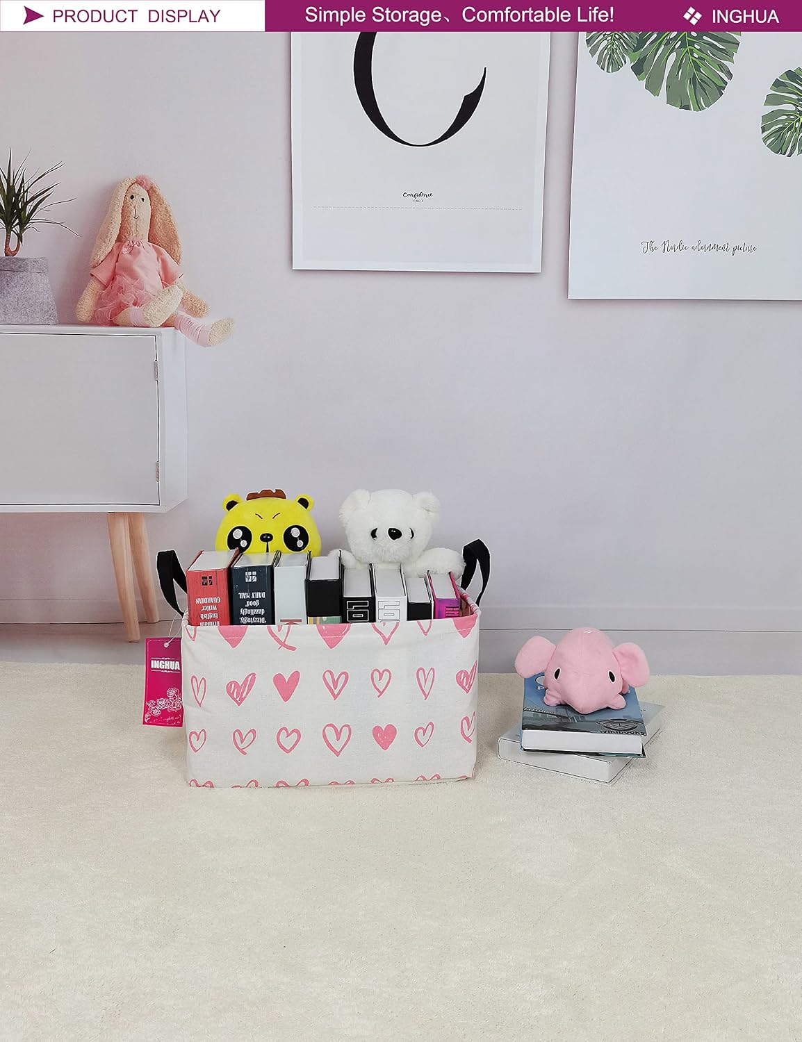 Rectangular Pink heart Storage Basket