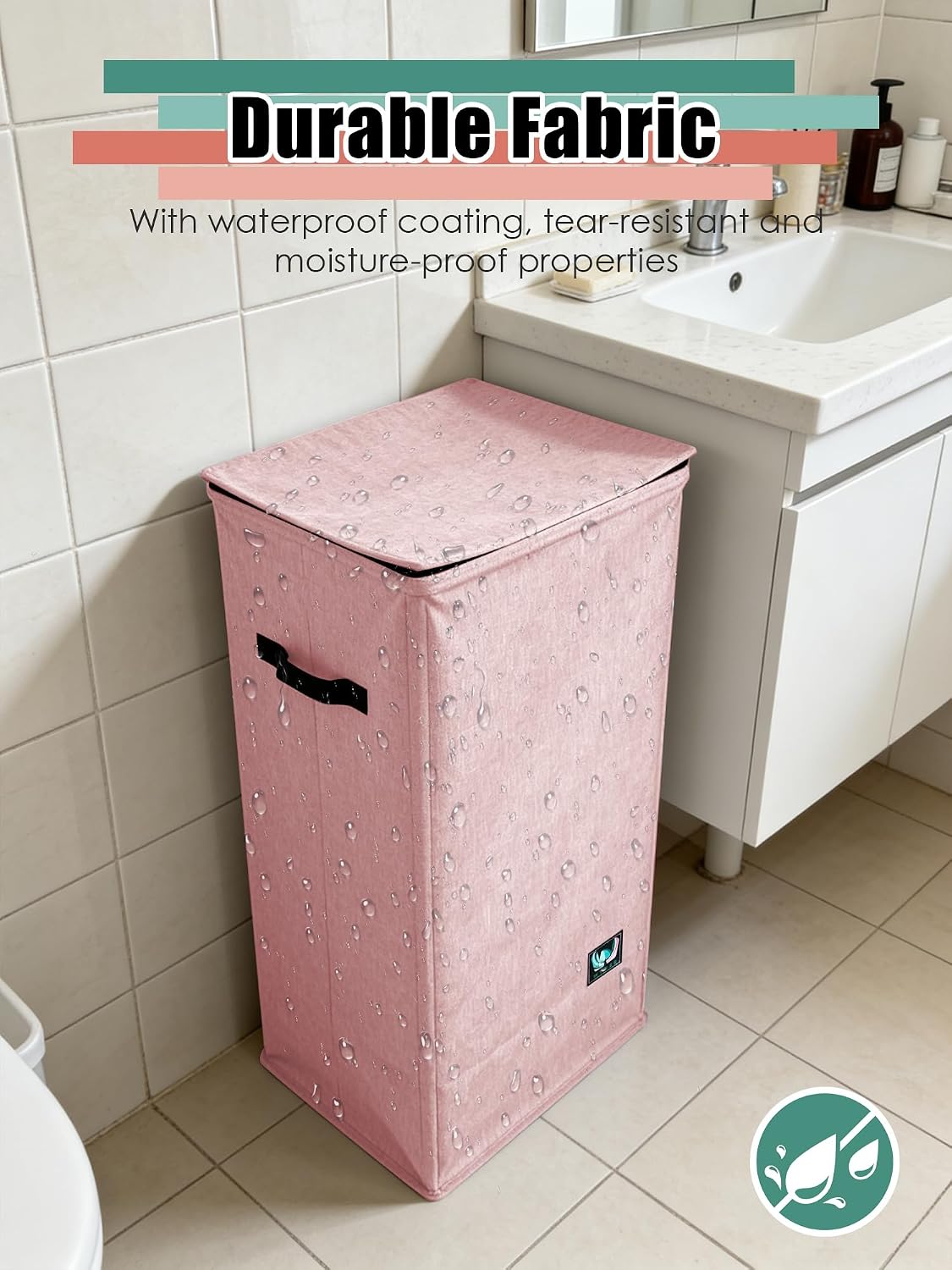 Laundry Hamper with Lid, Reinforced Sturdy Clothes Hamper with Anti-Puncture Base, Large Collapsible Laundry Basket with Removable Liner Bag, Tall Dirty Clothes Bin for Family, 100L Pink