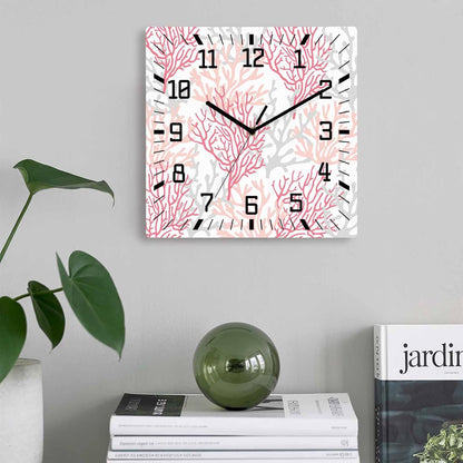 Wall Clock 12in Coral Ocean Silent Non Ticking Square Wall Clock Red Pink Grey Decorative Clock for Living Room Bedroom Office Kitchen Decor