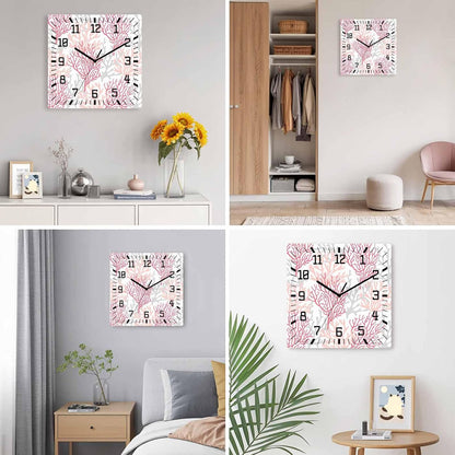 Wall Clock 12in Coral Ocean Silent Non Ticking Square Wall Clock Red Pink Grey Decorative Clock for Living Room Bedroom Office Kitchen Decor