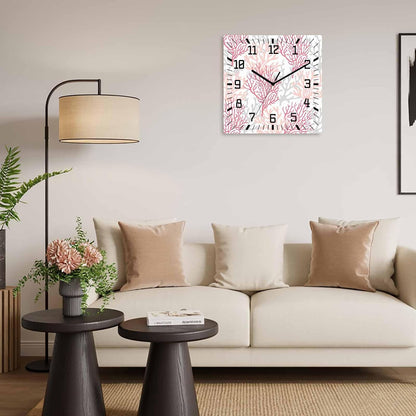 Wall Clock 12in Coral Ocean Silent Non Ticking Square Wall Clock Red Pink Grey Decorative Clock for Living Room Bedroom Office Kitchen Decor