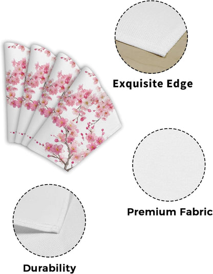 Round Table Placemats Set of 4, Spring Pink Blossom Peach Wedge Table Mat Washable Placemat, Watercolor Flower Tree Branch Fan Shape Place Mats for Kitchen Indoor Outdoor