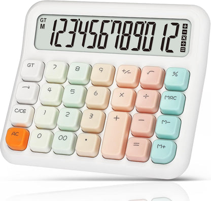 Cute Calculator for Desk, 12-Digit LCD, Typewriter-Style Keys