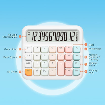 Cute Calculator for Desk, 12-Digit LCD, Typewriter-Style Keys