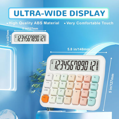 Cute Calculator for Desk, 12-Digit LCD, Typewriter-Style Keys