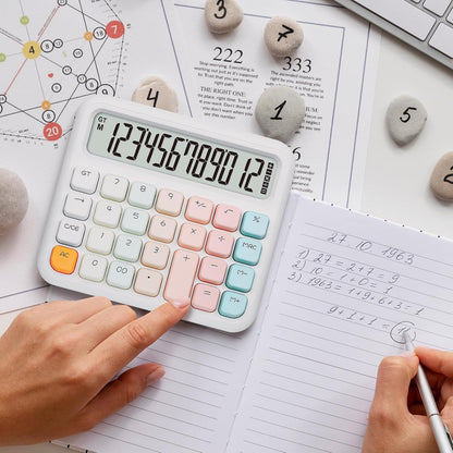 Cute Calculator for Desk, 12-Digit LCD, Typewriter-Style Keys
