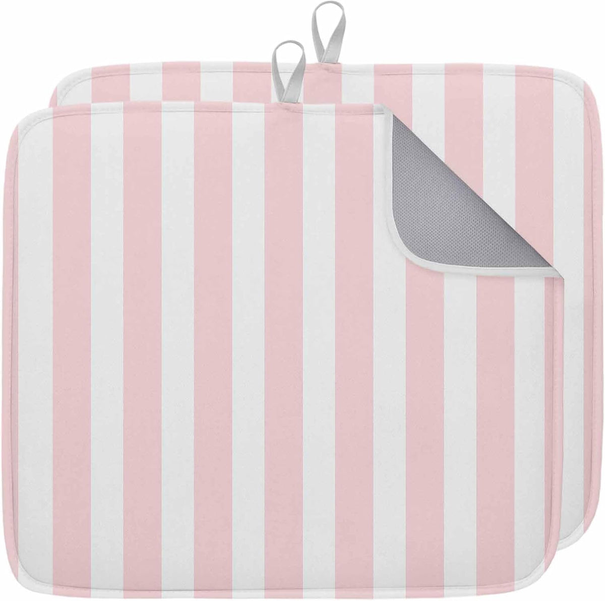 Dish Drying Mat Pink Stripes Kitchen Counter Drying Pad for Dishes Glasses Cups and Cookware Pink White Vertical Striped Absorbent Dish Drying Mat Machine Washable Kitchen Accessories 2 Pack 18" x 24"