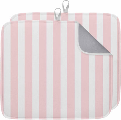 Dish Drying Mat Pink Stripes Kitchen Counter Drying Pad for Dishes Glasses Cups and Cookware Pink White Vertical Striped Absorbent Dish Drying Mat Machine Washable Kitchen Accessories 2 Pack 18" x 24"