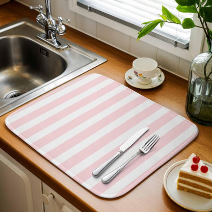 Dish Drying Mat Pink Stripes Kitchen Counter Drying Pad for Dishes Glasses Cups and Cookware Pink White Vertical Striped Absorbent Dish Drying Mat Machine Washable Kitchen Accessories 2 Pack 18" x 24"