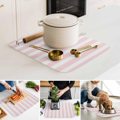 Dish Drying Mat Pink Stripes Kitchen Counter Drying Pad for Dishes Glasses Cups and Cookware Pink White Vertical Striped Absorbent Dish Drying Mat Machine Washable Kitchen Accessories 2 Pack 18" x 24"