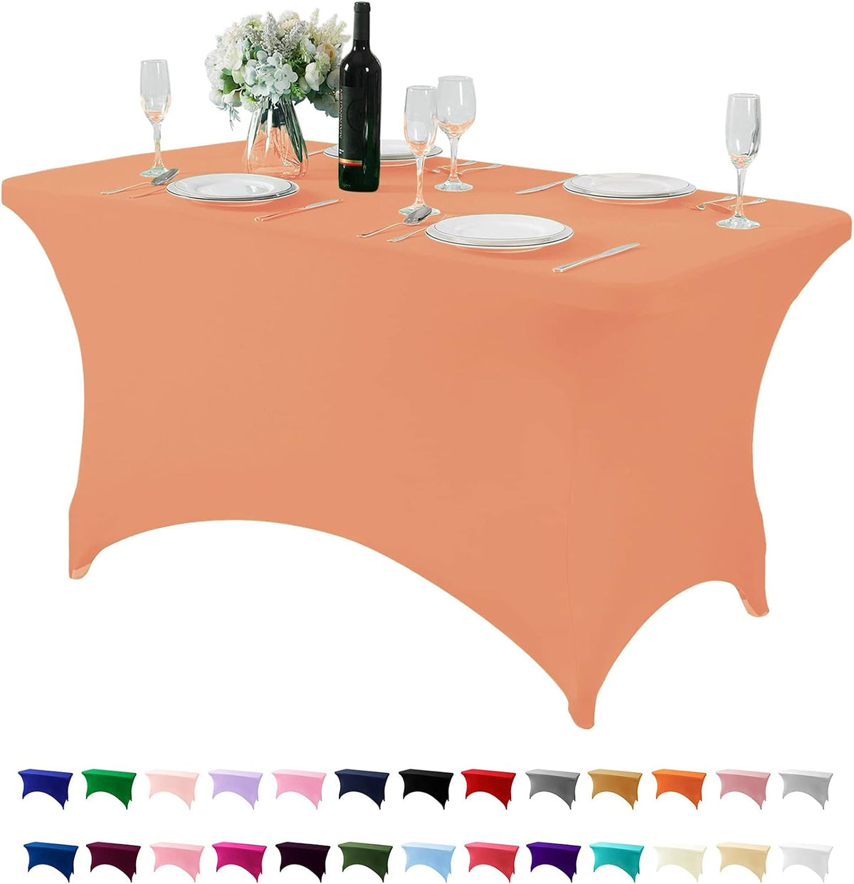Spandex Table Cover for 4FT or 6ft or 8ft Table Universal Fitted Stretch Tablecloth for Party, Banquet, Wedding and Events-Peach
