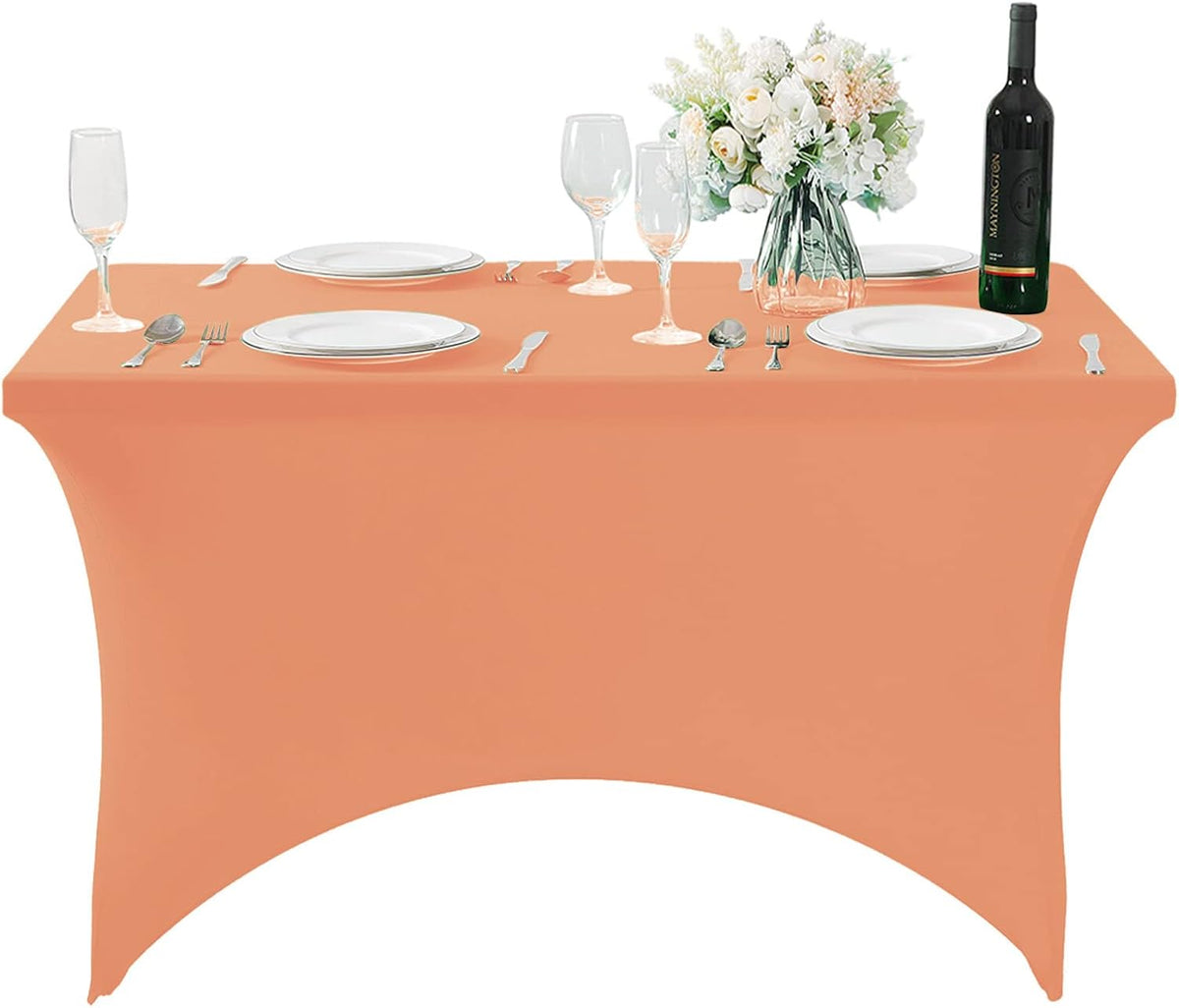 Spandex Table Cover for 4FT or 6ft or 8ft Table Universal Fitted Stretch Tablecloth for Party, Banquet, Wedding and Events-Peach