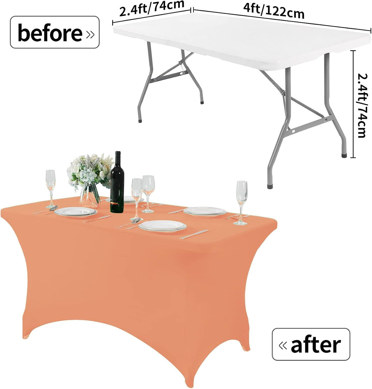 Spandex Table Cover for 4FT or 6ft or 8ft Table Universal Fitted Stretch Tablecloth for Party, Banquet, Wedding and Events-Peach