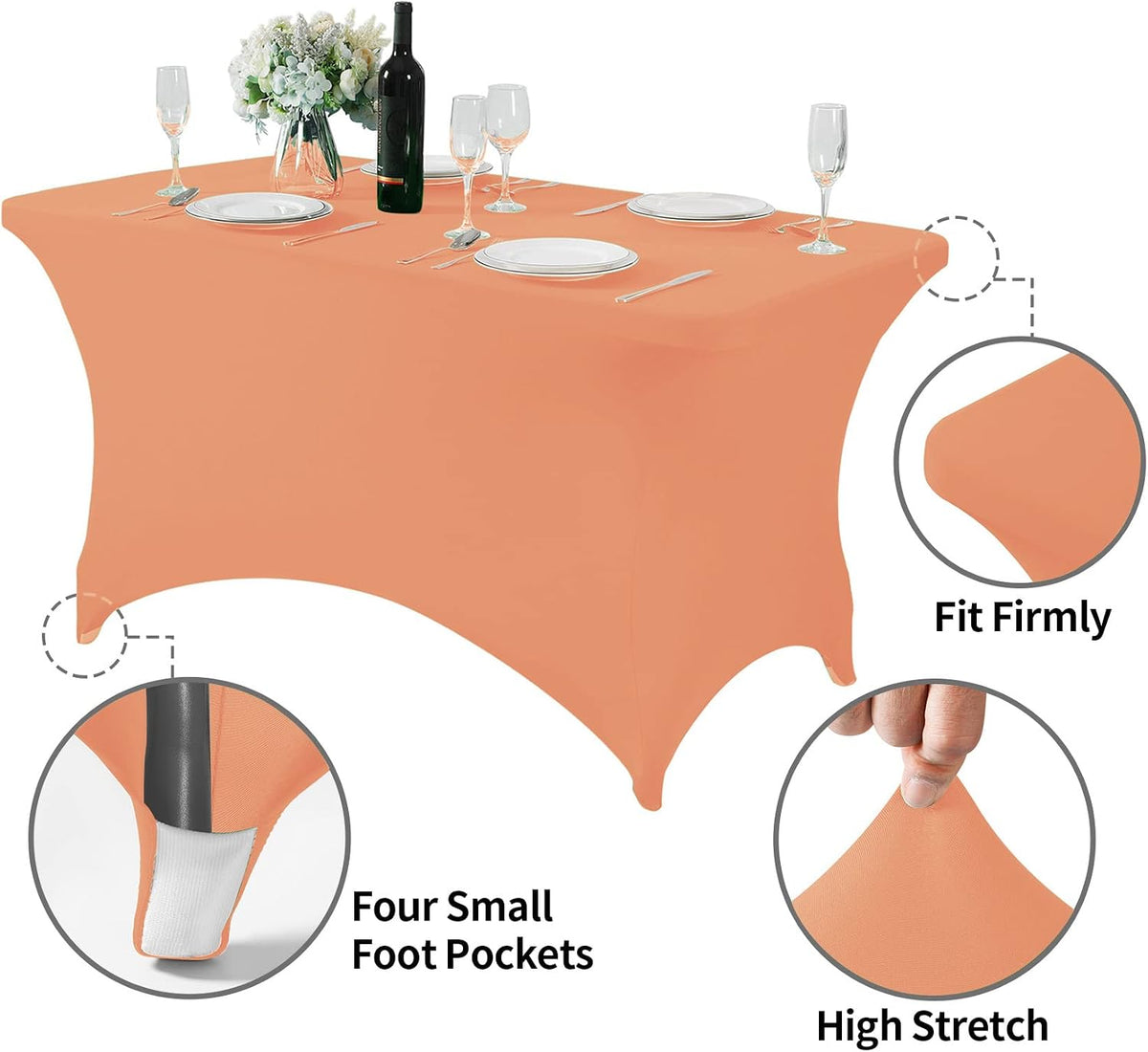 Spandex Table Cover for 4FT or 6ft or 8ft Table Universal Fitted Stretch Tablecloth for Party, Banquet, Wedding and Events-Peach