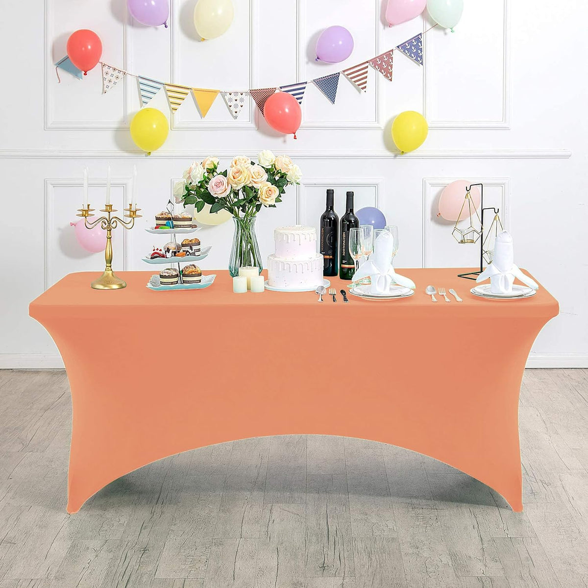 Spandex Table Cover for 4FT or 6ft or 8ft Table Universal Fitted Stretch Tablecloth for Party, Banquet, Wedding and Events-Peach