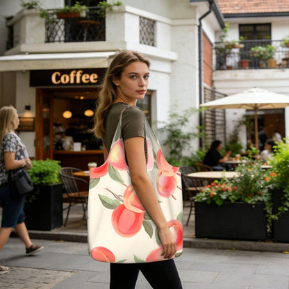 Reusable Shopping Bags Lightweight Foldable Grocery Bags In Pocket,Washable Large Tote Bags Pink Peach Pattern Travel Shoulder Bag Gifts For Women Men