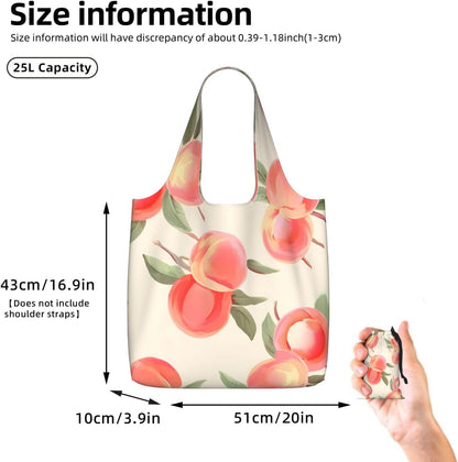 Reusable Shopping Bags Lightweight Foldable Grocery Bags In Pocket,Washable Large Tote Bags Pink Peach Pattern Travel Shoulder Bag Gifts For Women Men