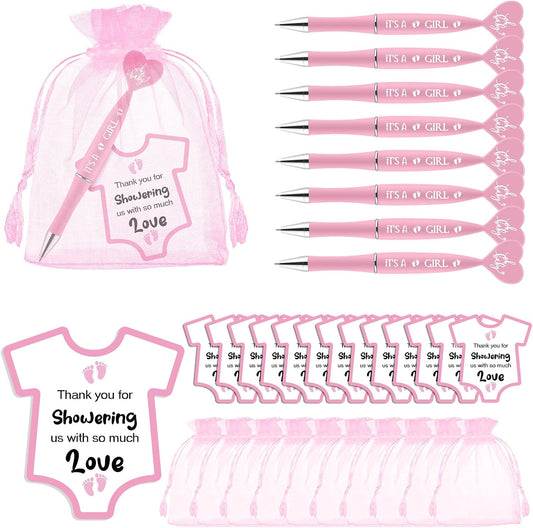 Harloon 50 Set Baby Shower Favors Pink Pens Cards Bags Girl