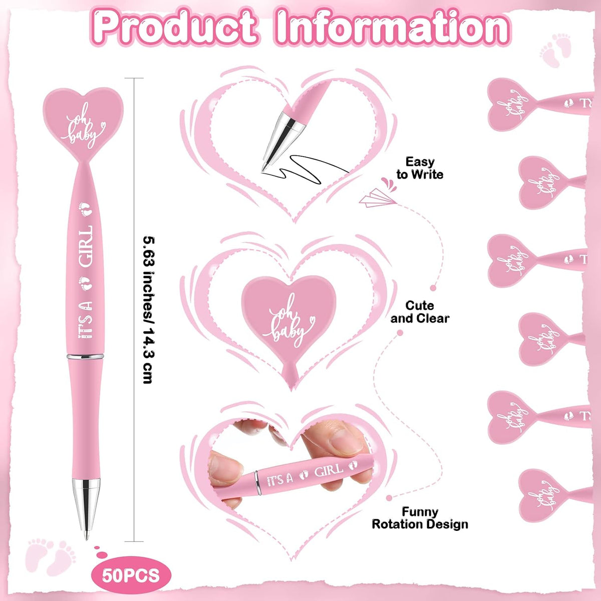 Harloon 50 Set Baby Shower Favors Pink Pens Cards Bags Girl