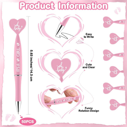 Harloon 50 Set Baby Shower Favors Pink Pens Cards Bags Girl