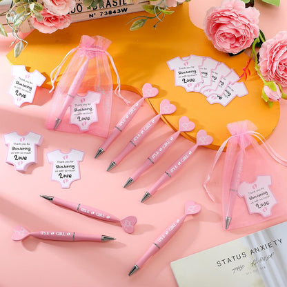 Harloon 50 Set Baby Shower Favors Pink Pens Cards Bags Girl