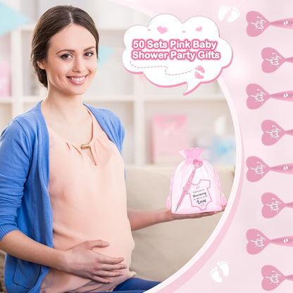 Harloon 50 Set Baby Shower Favors Pink Pens Cards Bags Girl