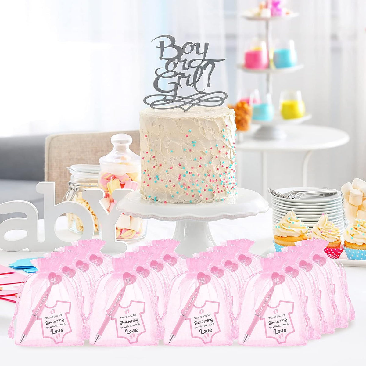 Harloon 50 Set Baby Shower Favors Pink Pens Cards Bags Girl