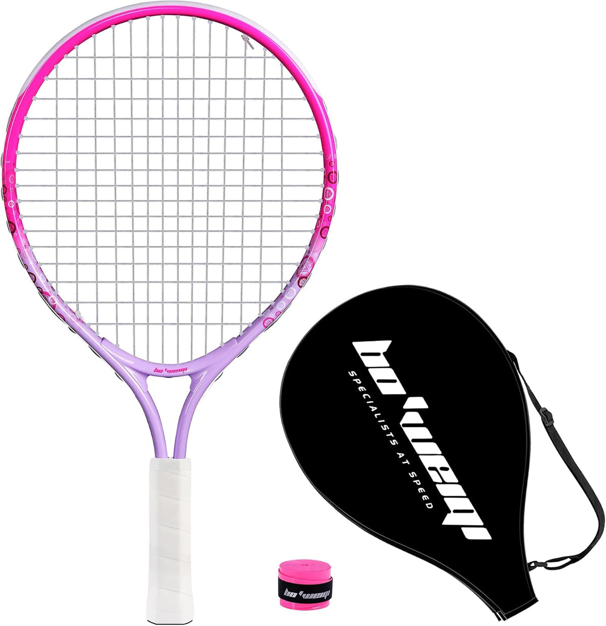 17"-25" Kids Tennis Racket for Aged 2-12 Lightweight Youth Tennis Racquet for Girls and Boys Outdoor/Indoor Sports with 1 Non-Slip Grip and 1 Shoulder Strap Bag Easy Carry