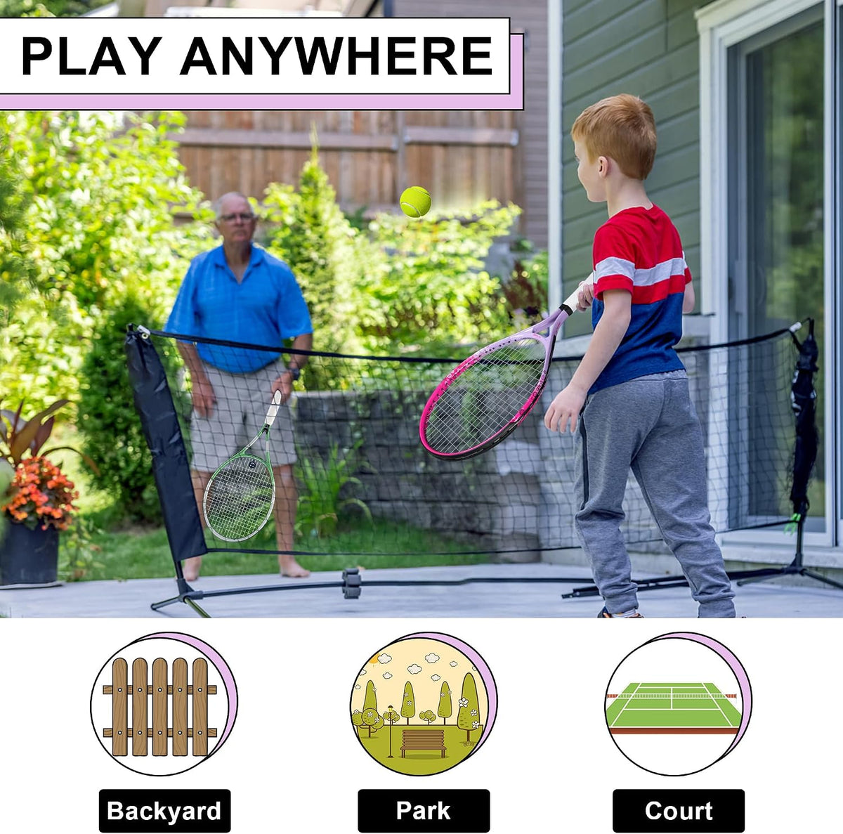 17"-25" Kids Tennis Racket for Aged 2-12 Lightweight Youth Tennis Racquet for Girls and Boys Outdoor/Indoor Sports with 1 Non-Slip Grip and 1 Shoulder Strap Bag Easy Carry