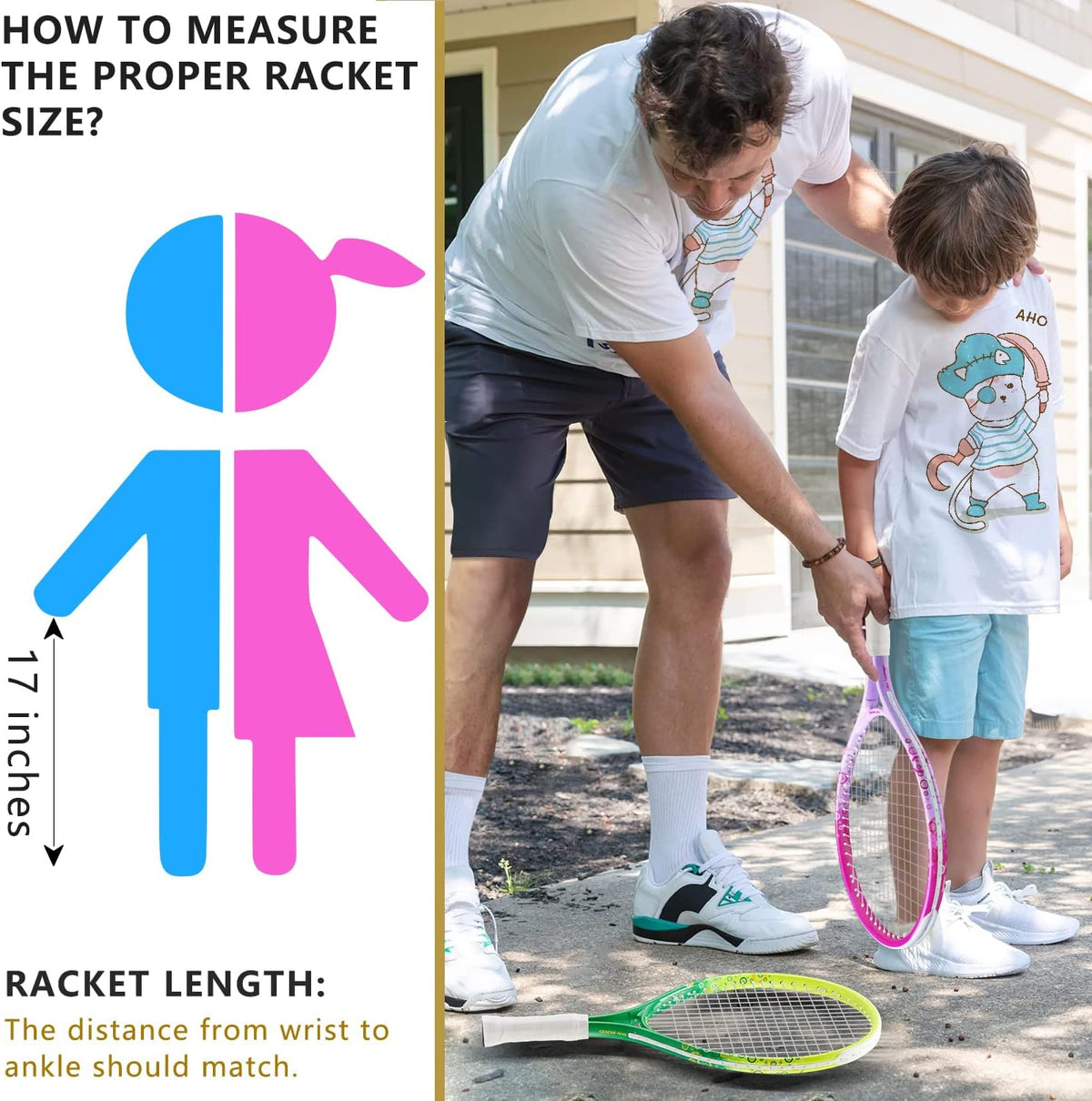 17"-25" Kids Tennis Racket for Aged 2-12 Lightweight Youth Tennis Racquet for Girls and Boys Outdoor/Indoor Sports with 1 Non-Slip Grip and 1 Shoulder Strap Bag Easy Carry