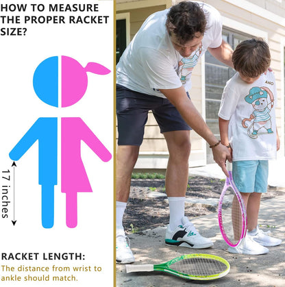 17"-25" Kids Tennis Racket for Aged 2-12 Lightweight Youth Tennis Racquet for Girls and Boys Outdoor/Indoor Sports with 1 Non-Slip Grip and 1 Shoulder Strap Bag Easy Carry