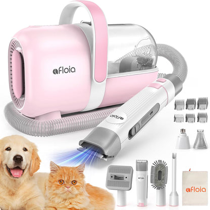 6-in-1 Dog Grooming Kit, Pet Grooming Vacuum for Shedding, Dog Hair Vacuum with Clipper Nail Trimmer Grinder, Pet Brush Groomer at Home, Low Noise Cats Hair Remover, 1.5L Dust Cup, Pink
