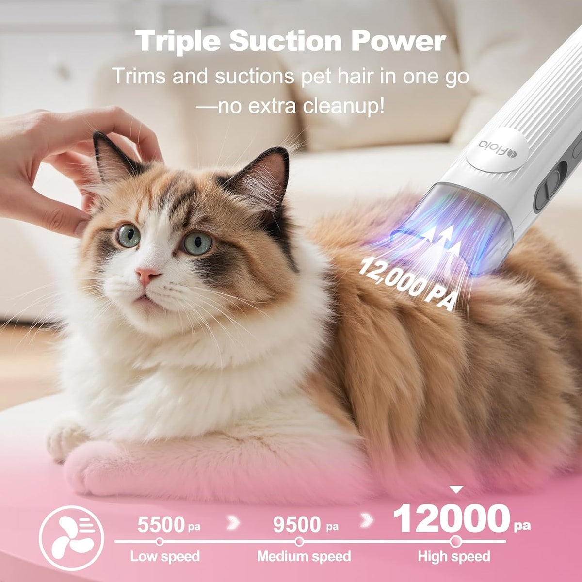 6-in-1 Dog Grooming Kit, Pet Grooming Vacuum for Shedding, Dog Hair Vacuum with Clipper Nail Trimmer Grinder, Pet Brush Groomer at Home, Low Noise Cats Hair Remover, 1.5L Dust Cup, Pink