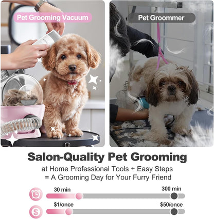 6-in-1 Dog Grooming Kit, Pet Grooming Vacuum for Shedding, Dog Hair Vacuum with Clipper Nail Trimmer Grinder, Pet Brush Groomer at Home, Low Noise Cats Hair Remover, 1.5L Dust Cup, Pink