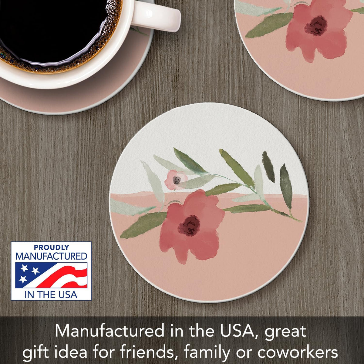 Thirstystone Pink Floral Single Round Absorbent Stone Coaster
