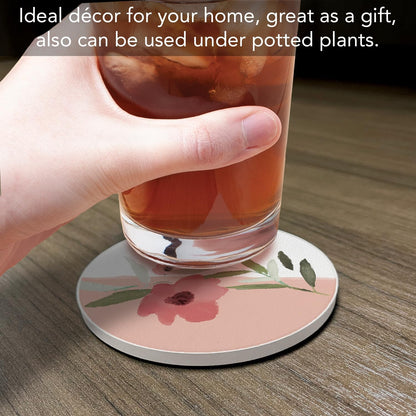 Thirstystone Pink Floral Single Round Absorbent Stone Coaster