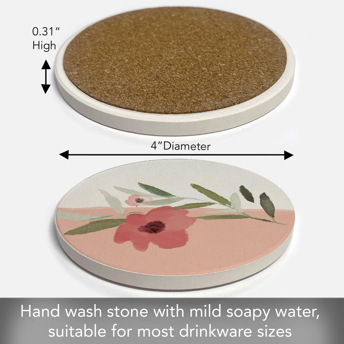 Thirstystone Pink Floral Single Round Absorbent Stone Coaster