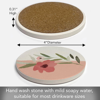 Thirstystone Pink Floral Single Round Absorbent Stone Coaster