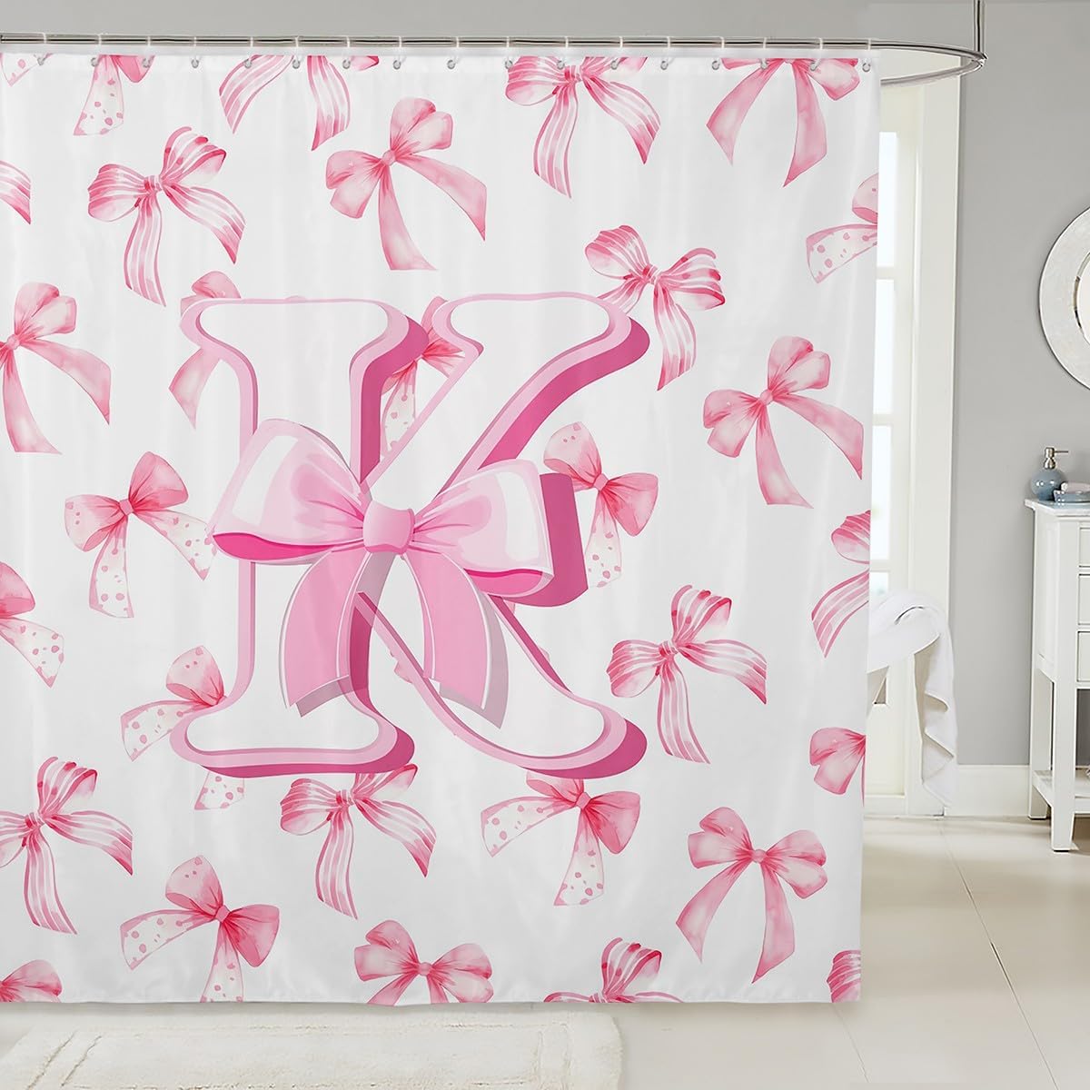 Kids Cute Pink Bow Shower Curtain for Bath 72 x72 Monogrammed